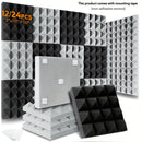 12/24pcs Paneles de Espuma Acústica Piramidal OLOBLB - 25.4x25.4x5.08 cm, Espuma Absorbente de Sonido para Estudio en Gris/Blanco/Negro con Cinta de Montaje Incluida - Ideal para Oficina en Casa, Estudios de Grabación y Decoración de Techos