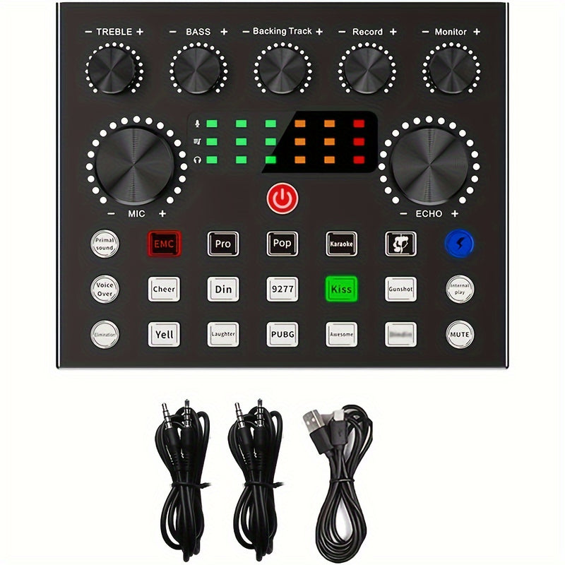 Interfaz de Audio Equipo de Podcast Todo en Uno, Tarjeta de Sonido en Vivo, Cambiador de Voz, Múltiples Efectos de Sonido para Grabación de Podcast, Streaming, Youtube, DJ, PC, Smartphone
