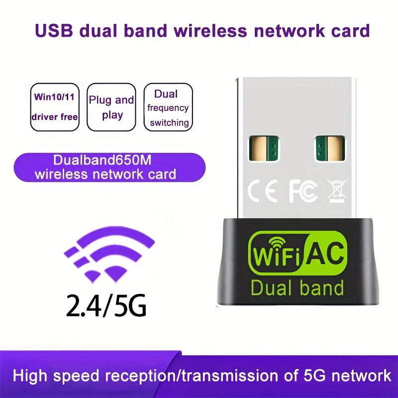 Tarjeta de Red Inalámbrica USB Dual-Band / Soporte 2.4G/5.8G Banda Doble / Antena Integrada de 2dB / Compatible con Sistemas Operativos Windows XP/Vista/7/8/10/11 / Admite Recepción WiFi y Transmisión AP Hotspot / Plug-and-Play para Win10 & 11, Requiere