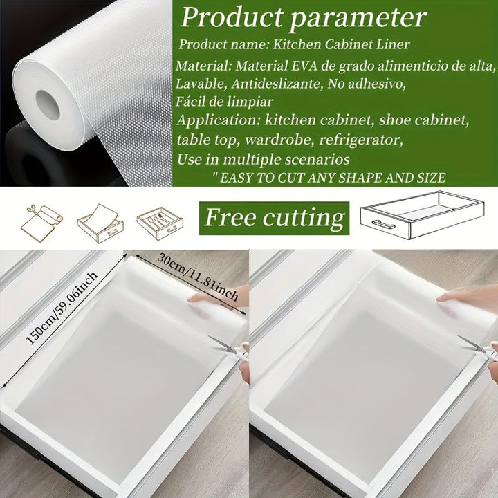 1 rollo de almohadillas para gabinetes de cocina, encimeras y cajones - papel especial para gabinetes y almohadillas antideslizantes cortables, uso multiusos en múltiples escenarios, materiales EVA, almohadillas para estantes