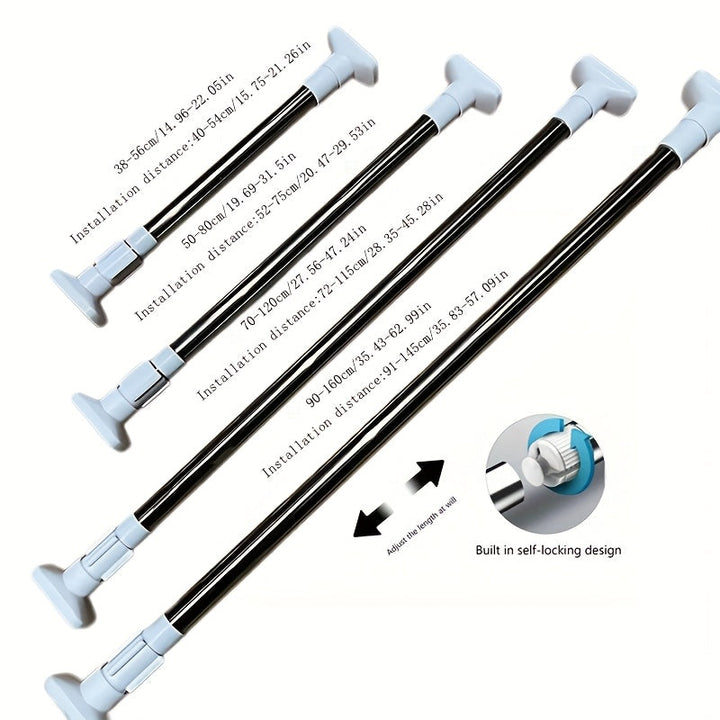 1 pieza de percha ajustable sin taladro para cortinas de ducha y armarios - Construcción metálica duradera, fácil de instalar con diseño deslizante, ideal para almacenamiento de baño y dormitorio, percha de cortina de ducha