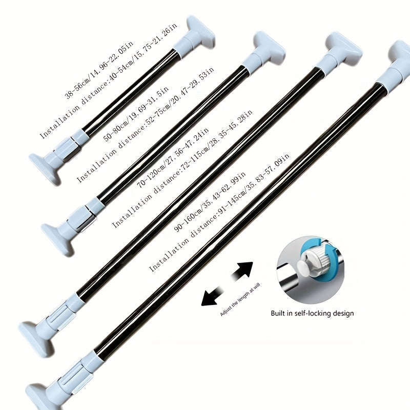 1 pieza de percha ajustable sin taladro para cortinas de ducha y armarios - Construcción metálica duradera, fácil de instalar con diseño deslizante, ideal para almacenamiento de baño y dormitorio, percha de cortina de ducha