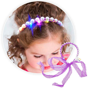 Diadema Tiara Perlas Luces Led Corona Encaje Niña Halloween 144