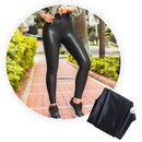 Leggings Efecto Cuero Negro Cremallera Compresión Cintura PL4852