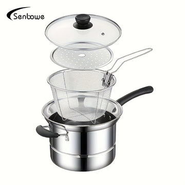 Set de Cocina SENBOWE de Acero Inoxidable - Freidora, Cesta de Vapor y Tapa con Asa para Cocinar, Freír y Vaporizar de Forma Versátil