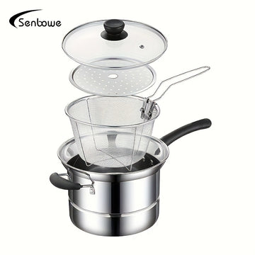 Set de Cocina SENBOWE de Acero Inoxidable - Freidora, Cesta de Vapor y Tapa con Asa para Cocinar, Freír y Vaporizar de Forma Versátil