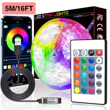 Tira de luces LED para habitación, 91.44-3048.0 cm con control por APP y control remoto IR de 24 teclas, múltiples modos dinámicos y funciones DIY, fácil de instalar, longitud ajustable, ideal para decoración de fiestas en casa, iluminación de escenario