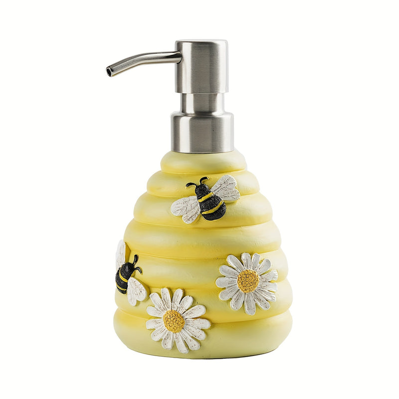 Dispensador de Jabón de Resina con Abeja y Girasol - Libre de BPA, Bomba de Loción Recargable para Decoración de Baño y Cocina