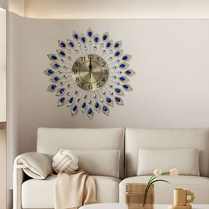 1 pieza, reloj de sol estilo europeo con diseño de piedras gemas en forma de lágrima - Reloj de pared moderno y minimalista silencioso para sala de estar, funcionamiento con batería (no incluye pilas AA), decoración de pared para reloj