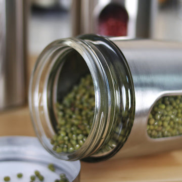 Tarros Herméticos de Acero Inoxidable con Tapas de Vidrio - Contenedores Multiusos para Granos, Té y Organización del Despensa, Reutilizables y Solo Lavado a Mano