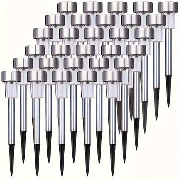 10 Piezas de Luces Solares de Acero Inoxidable para Exteriores, Luces de Palo con Energía Solar para Patio, Césped, Parque, Jardín y Paisajismo, Luz Blanca Fría