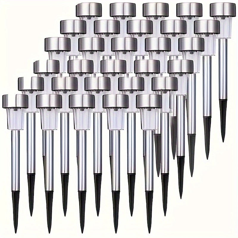 10 Piezas de Luces Solares de Acero Inoxidable para Exteriores, Luces de Palo con Energía Solar para Patio, Césped, Parque, Jardín y Paisajismo, Luz Blanca Fría
