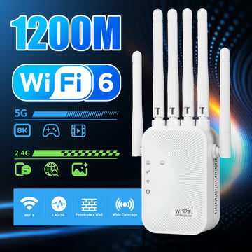 Repetidor de señal de Wi-Fi, mejorador de red doméstica, compatible con el sistema WIFI6 - Doble banda de alta velocidad, compatible con 2,4 GHz y 5 GHz, enchufa y juega, sistema de 6 antenas, cobertura estable para toda la familia, expansión de WiFi fác