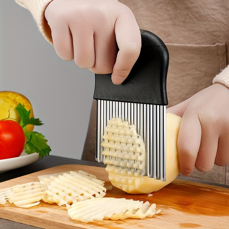 Cortador de papas en forma de onda de acero inoxidable: Multifuncional para frutas frescas, verduras, ensaladas, zanahorias, papas, papas fritas - Cuchilla de acero inoxidable duradera - Perfecto para uso en la cocina del hogar