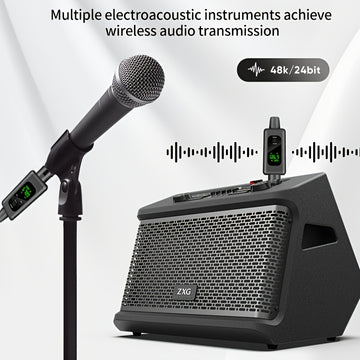 Sistema de micrófono inalámbrico con transmisor y receptor XLR, con alimentación de ilusión de 48V, para micrófono activo/conductor, sistema de altavoces, mezclador de audio, conector USB/tejido, batería de litio, voltaje de funcionamiento <36V, sin carg