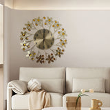 [Reloj Moderno de Flores Redondo] Reloj de Pared Silencioso Moderno Metálico de 14.17 pulgadas - 1 pza Diseño Redondo de Flores Fácil de Leer Con Cristales - Accesorio de Decoración para Sala de Estar y Dormitorio