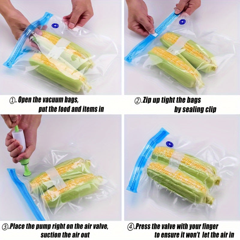 20pcs Bolsas Selladoras al Vacío Reutilizables - Almacenamiento de Alimentos Transparente para Carne, Frutas, Verduras - Esencial en la Cocina, Sin Necesidad de Carga, Material PE+PA, Diseño Transparente para Visibilidad Fácil