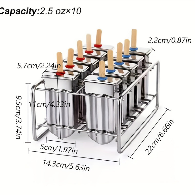 Juego de 6/10 moldes para paletas de hielo de acero inoxidable 304 con tapa y base de soporte para paletas de hielo de acero inoxidable y molde de paleta de hielo de metal DIY para hacer paletas de frutas creativas, herramientas de cocina
