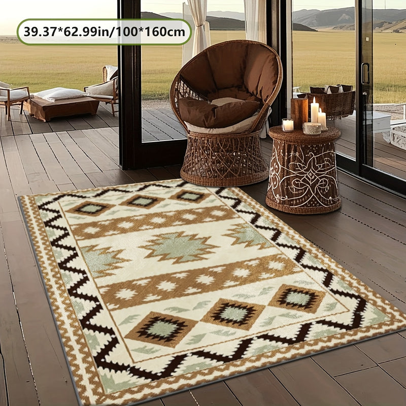 Estampado plano 2D con patrón tradicional exquisito, alfombra decorativa de estilo clásico 1 pieza, picnic, RV, balcón, patio, cubierta, camping, decoración de vacaciones para interiores y exteriores, disponible en múltiples escenarios, tamaños opcionale