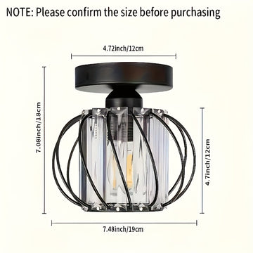1 pieza de luz de techo semi-inclinada moderna, diseño de jaula de metal con paneles de vidrio, base de bombilla E26, cableado duro, acabado con aceite para sala de estar, pasillo, baño, cocina - bombilla no incluida, iluminación para techo