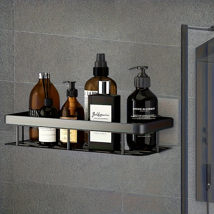 Caddy de ducha montado en la pared, gran capacidad, instalación sin taladrar, estante flotante para baño y cocina, ahorrador de espacio, fácil de instalar, sostiene 20 accesorios de ducha.