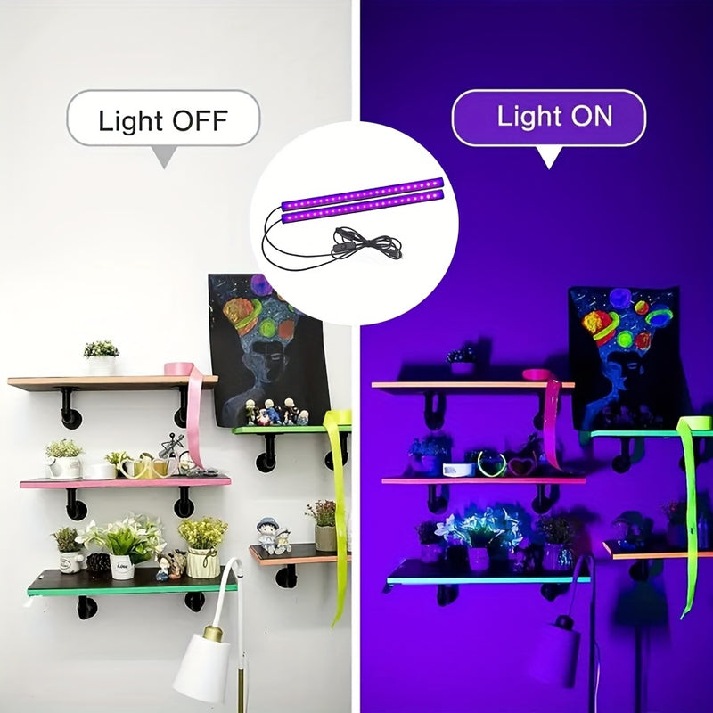 2 piezas/4 piezas de lámpara de tira LED negra de 12 pulgadas USB para dormitorio, pintura fluorescente, póster, fiesta, resplandor en la oscuridad, Halloween