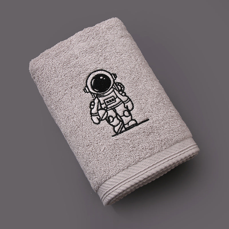 Toalla de Algodón Puro Engrosada de 1 Pieza con Bordado de Patrón de Astronauta, Suave, Absorbente, No se Desvanece, Toalla de Alta Calidad Adecuada para Uso Doméstico