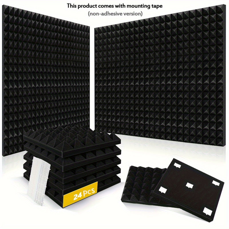 24 piezas - 2 x 12 x 12 pulgadas - Paneles de espuma a prueba de sonido en forma de pirámide, paneles de pared a prueba de sonido de alta densidad, tableros de estudio de espuma a prueba de fuego que reducen el ruido y el eco.