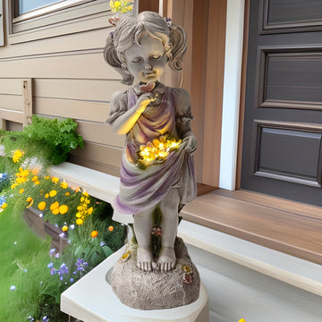 Elegante escultura solar con efecto luminoso para niñas - Estatua de jardín de resina, ideal para decoración al aire libre e interior, regalo perfecto para el Día de la Madre, San Valentín, Acción de Gracias, graduación, decoración del Día de la Madre |