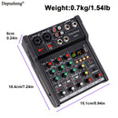 DEPUSHENG Mezclador de Audio Digital de 4 Canales para USB, MP3, Estudio de DJ Estéreo y Streaming – Consola de Sonido Profesional con Material ABS, Negro, Perillas y Botones Multifuncionales para Mezclar, Grabar y Reproducir, Equipo de DJ|Diseño Elegant