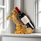 Elegante soporte de vino de caballo dorado - Decoración lujosa de resina para sala de estar, estante de TV o armario de vino | Ideal para decoración del hogar y regalos de inauguración, decoración de vino