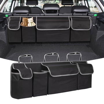 1 pieza, organizador de maletero de automóvil multifuncional de tela Oxford - Material duradero negro con bolsillos con cremallera, ideal para almacenar artículos en el asiento trasero y maletero de SUV y otros vehículos, solución de almacenamiento de ma
