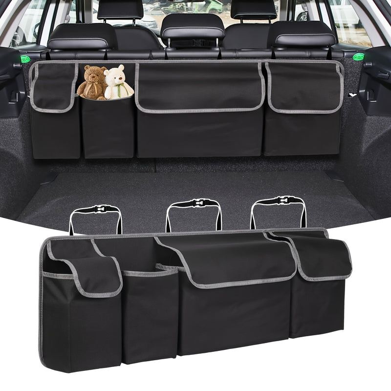 1 pieza, organizador de maletero de automóvil multifuncional de tela Oxford - Material duradero negro con bolsillos con cremallera, ideal para almacenar artículos en el asiento trasero y maletero de SUV y otros vehículos, solución de almacenamiento de ma