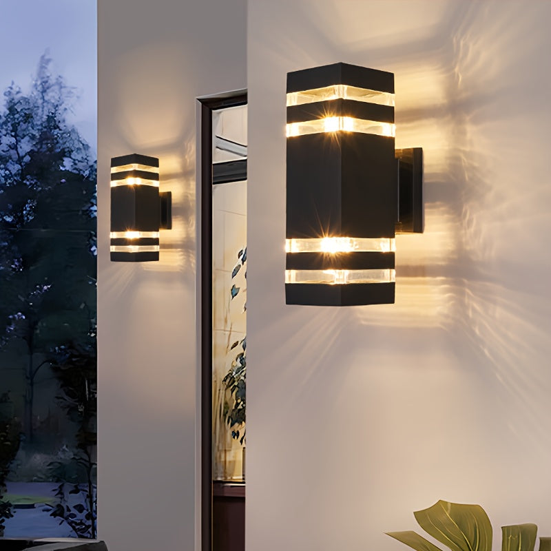 1 ud., Lámpara de Pared Exterior Negra Simple, Sin Fuente de Luz, Doble Cabeza 2-Niveles, Iluminación Arriba y Abajo de 6 Niveles, Base E27 para Bombilla, Carcasa Plástica IP55, Lámpara Cuadrada Montable en la Pared, Adecuada para Patio, Puerta Principal