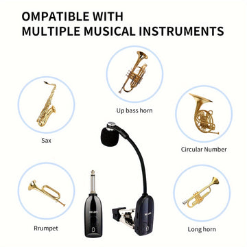 JYX Sistema de Micrófono sin varillas UHF de Alta Calidad Más Reciente, Micrófono para Saxofón con Receptor y Transmisor de Carga USB, Alcance de 160 Pies, Conectar-y-Jugar para Trompeta, Clarinete, Violonchelo, Tuba, Cuerno Francés, Alt