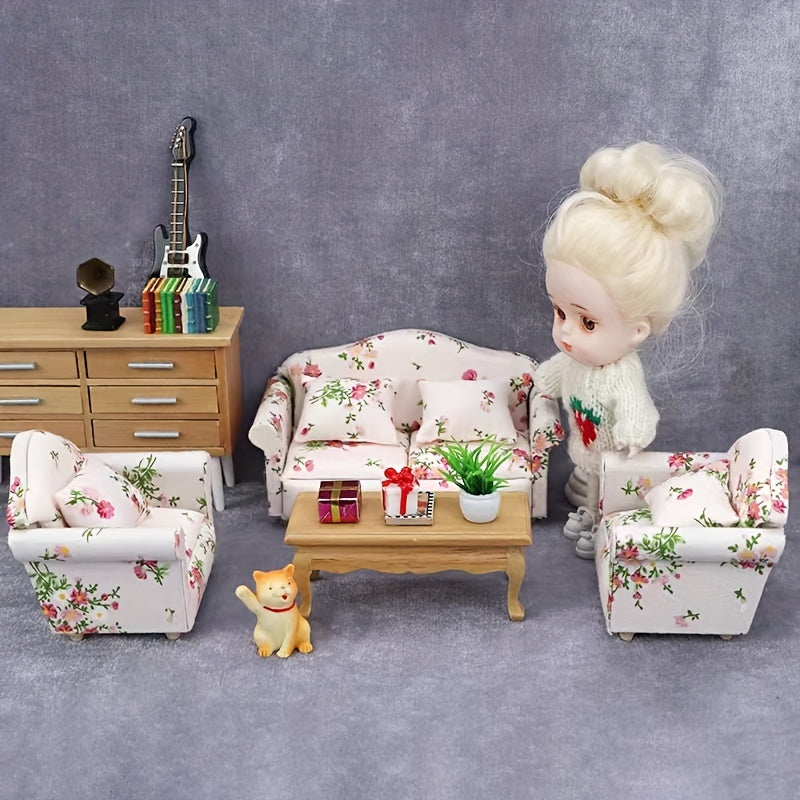 Mini Sofá para Casa de Muñecas 1:12 Rosa Verde con Asiento Individual y Almohadón