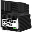 24 Paneles de Espuma Acústica, Azulejos de Cuña Absorbentes de Sonido de Alta Densidad para Reducción de Ruido y Tratamiento de Eco, Espuma Retardante de Llama para Estudios de Grabación, Cines en Casa, Oficinas y Salas de Juegos