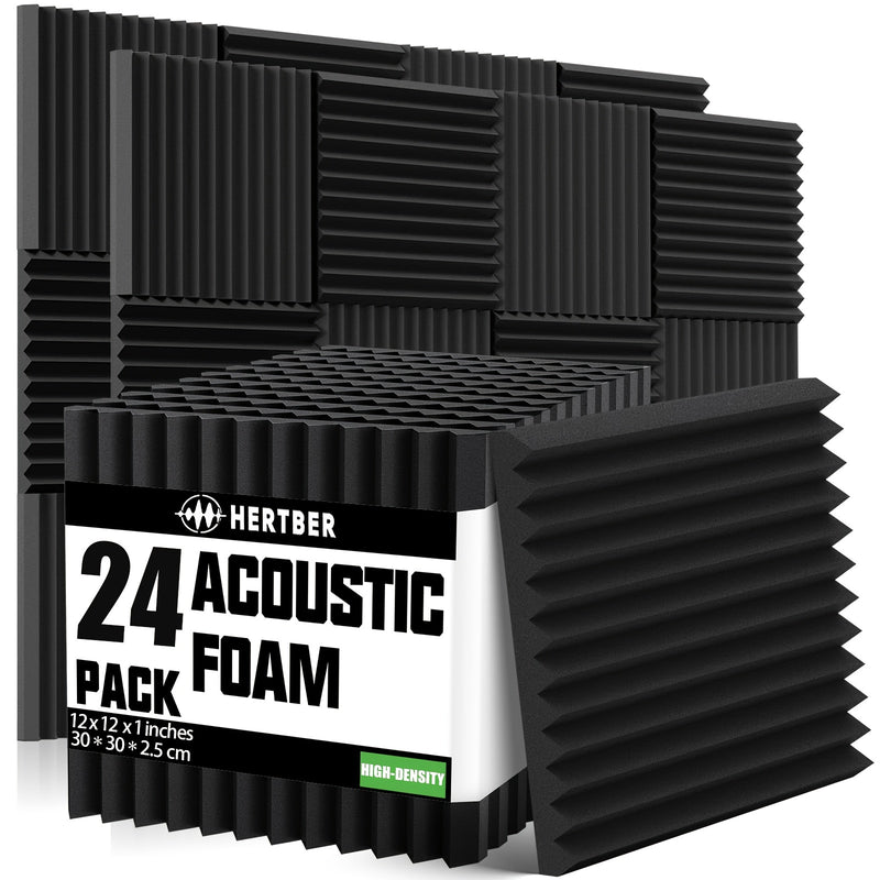 24 Paneles de Espuma Acústica, Azulejos de Cuña Absorbentes de Sonido de Alta Densidad para Reducción de Ruido y Tratamiento de Eco, Espuma Retardante de Llama para Estudios de Grabación, Cines en Casa, Oficinas y Salas de Juegos
