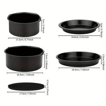 Juego de 5 piezas de accesorios para freidor de aire - Seguro para alimentos, fácil de limpiar, metal de alta calidad, compatible con varios freidores de aire, incluyendo una sartén y tapa, para cocinar de manera saludable, accesorios para freidor de air
