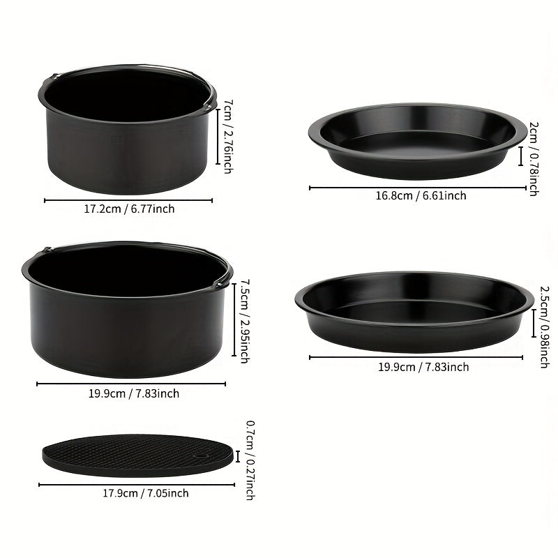 Juego de 5 piezas de accesorios para freidor de aire - Seguro para alimentos, fácil de limpiar, metal de alta calidad, compatible con varios freidores de aire, incluyendo una sartén y tapa, para cocinar de manera saludable, accesorios para freidor de air