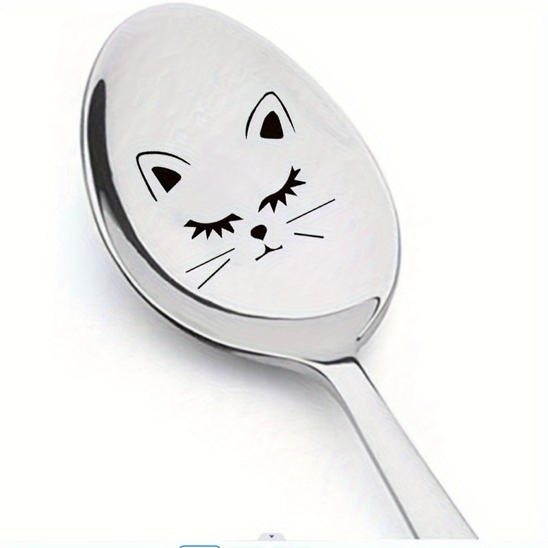 1/2pcs Cuchara De Acero Inoxidable Grabada Con Láser, Cuchara De Mango Largo, Cuchara De Gato Divertida, Linda Cuchara De Café Y Té, Regalo Para Hombres, Mujeres, Amigos, Él, Ella, Mejores Regalos De Cumpleaños Y Navidad, Artículos De Cocina, Cosas De Co