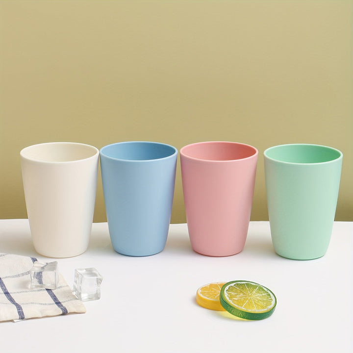 4 tazas de plástico irrompibles - Reutilizables, aptas para lavavajillas, en blanco, rosa claro y azul - Ideales para café, té, agua, leche, jugo - Perfectas para fiestas en casa, días festivos y uso diario