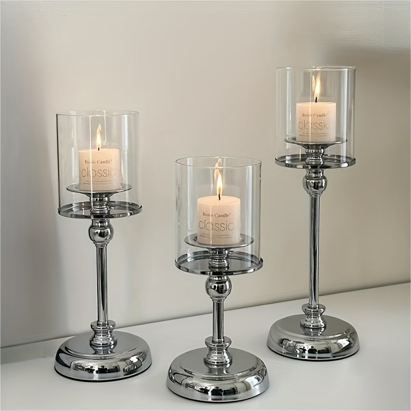 Conjunto de 3 Piezas de Portavelas de Columna Dorada y Plateada - Tema de Ángel, Decoración de Mesa de Metal, Adecuado para el Hogar y Cafetería, Perfecto para Halloween, Navidad, Día de San Valentín