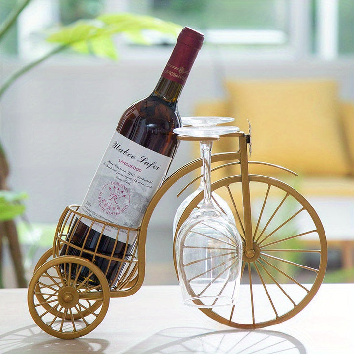 Soporte para Copas de Vino en Forma de Bicicleta de Hierro - Estante para Vinos al Revés con Acabado Dorado, Decoración Europea para Cocina y Comedor, Adorno Creativo para Armario de Vinos, Regalos para Amantes del Vino