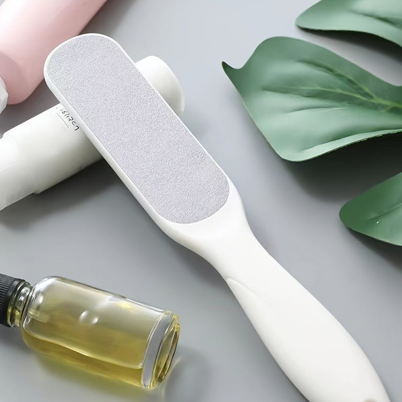 1 pieza, eliminador de pies de doble cara y exfoliador de luz muerta beige para pies suaves, uso manual no eléctrico, herramienta de cuidado de pies de plástico sin fragancia con mango ergonómico, exfoliador de pies, diseño elegante, plástico duradero.