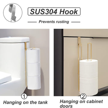 Soporte para Papel Higiénico de Hierro Dorado de Fácil Instalación - Sin Taladro, Montaje Autoadhesivo en Pared para Baño y Cocina, Diseño Moderno y Elegante, Se Ajusta Sobre la Puerta o la Pared, Almacenamiento para Baño