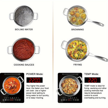 Encimera de Inducción Portátil con Panel Táctil de Cristal , Quemadores Eléctricos para Cocinar, Estufa Portátil, Placas Calientes para Cocina, Encendedor Único