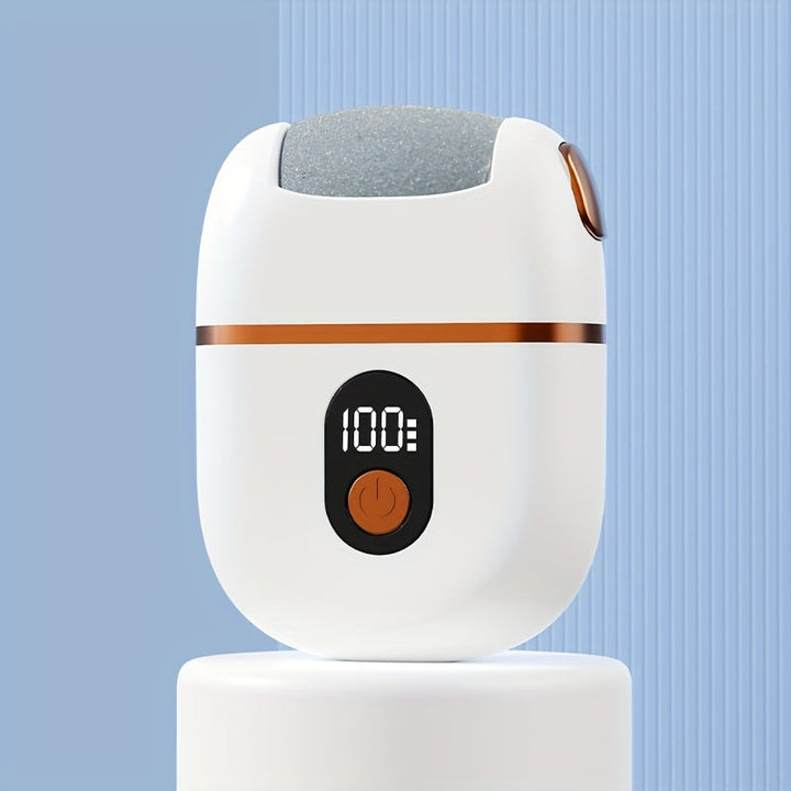 Masajeador eléctrico de pies recargable con pantalla digital - Incluye 3 cabezas de repuesto, carga USB, diseño portátil para un cuidado suave de los pies y pedicura.