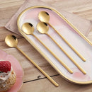 12 cucharitas de acero inoxidable dorado con mango largo, para espresso, té, postres, chocolate caliente, té helado y latte, ideales para restaurantes, cafeterías y bares