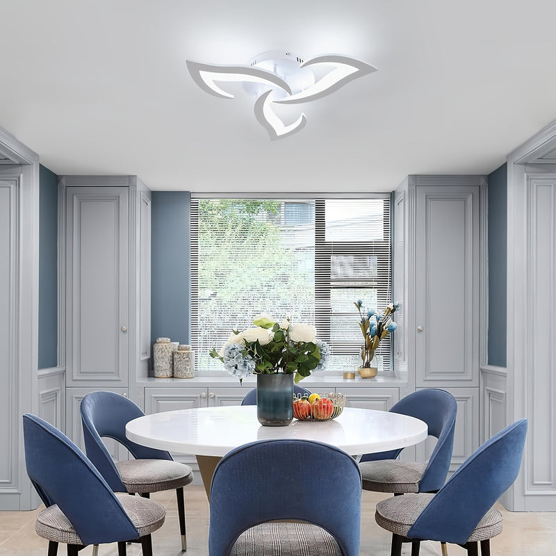 Lámpara de techo LED moderna, 1 unidad, diseño floral en blanco y negro, 3000-6000K, semiempotrada para sala, comedor, pasillo o cocina, conexión directa, 110-240V, sin baterías, fácil instalación, iluminación contemporánea | Superficie metálica, plafón